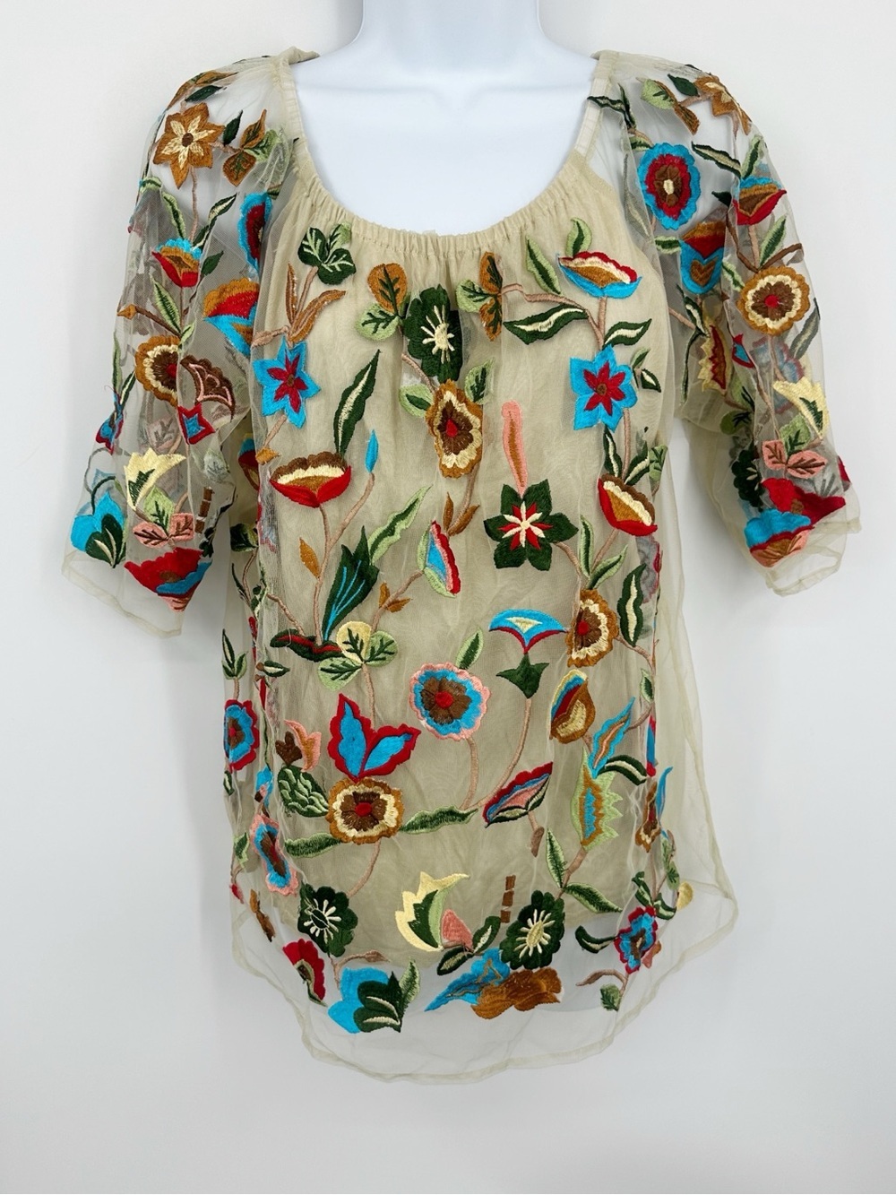 Scully Floral Boho Embroidered Blouse Size Large Whimsical Fairycore